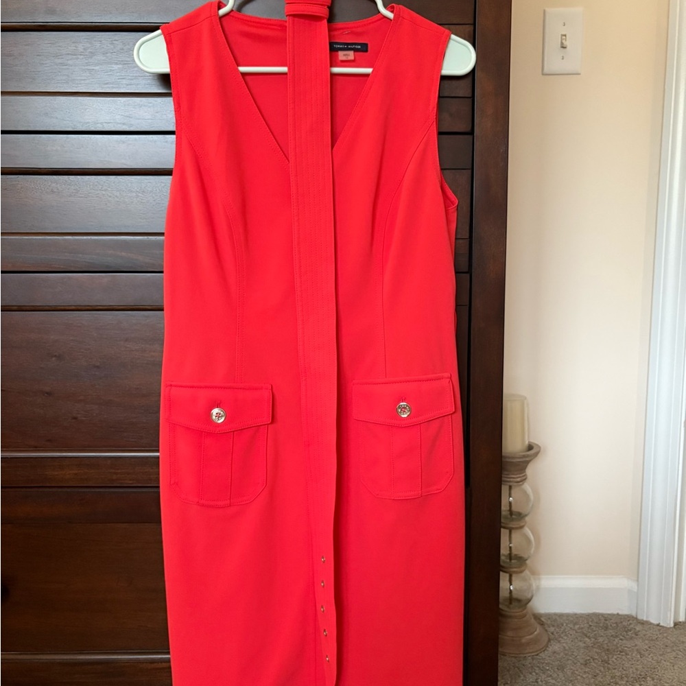 Tommy Hilfiger Red Asymmetrical Sheath Dress